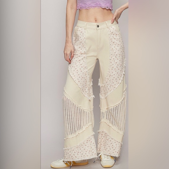 POL Denim - POL Cream Floral Wide Leg Jeans